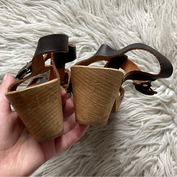 Nina Z Swedish Black Wooden Heel Leather Woven T-Strap Chunky Clog Sandals Sz 39 - Picture 5 of 9